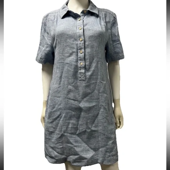 FAHERTY Linen Blue Casual Relaxed Comfy Play Day Dress Women Medium - Picture 2 of 8